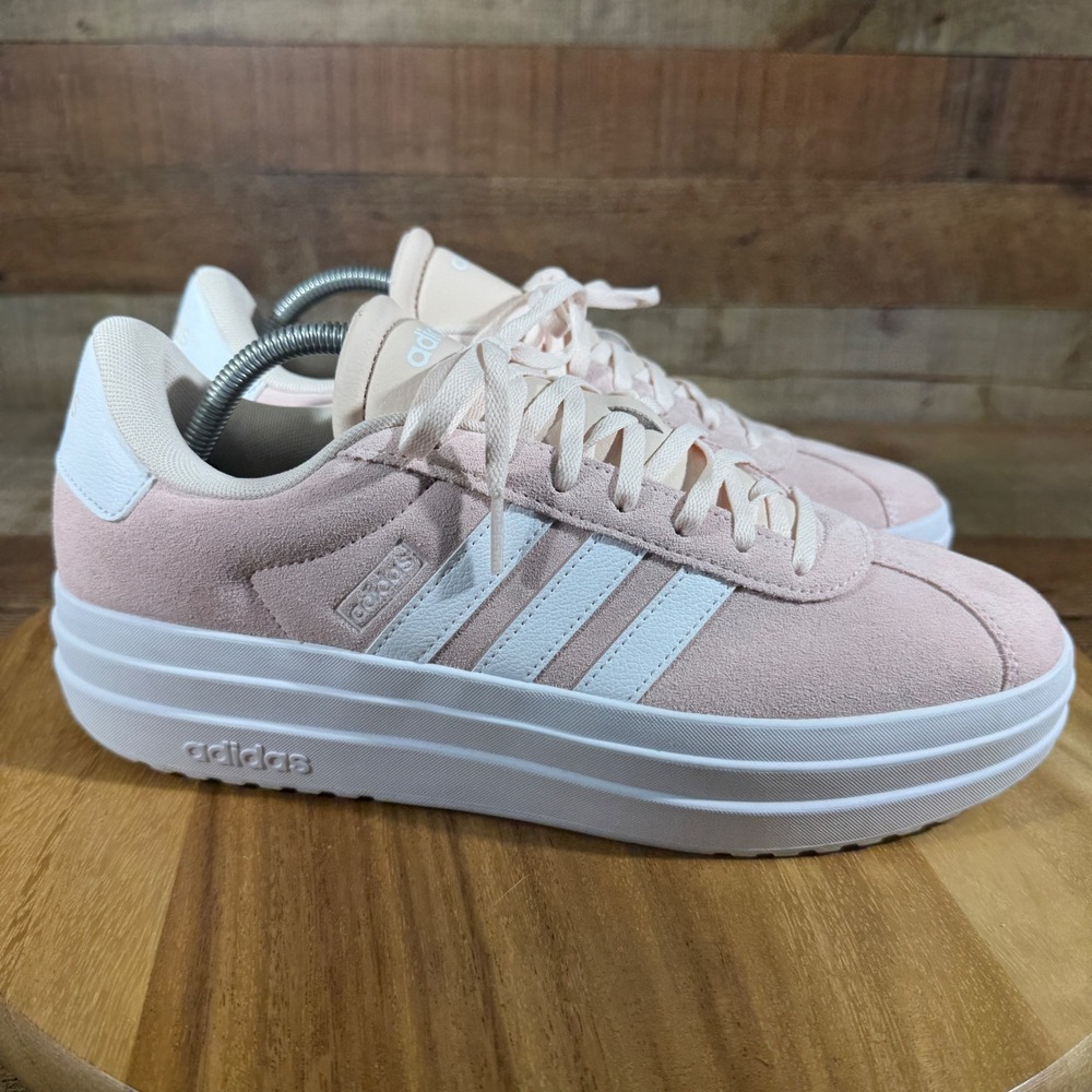 Adidas VL Court Bold Platform Sneakers Womens 11 Pink Suede IH9996 Low Top Shoes - Picture 3 of 8